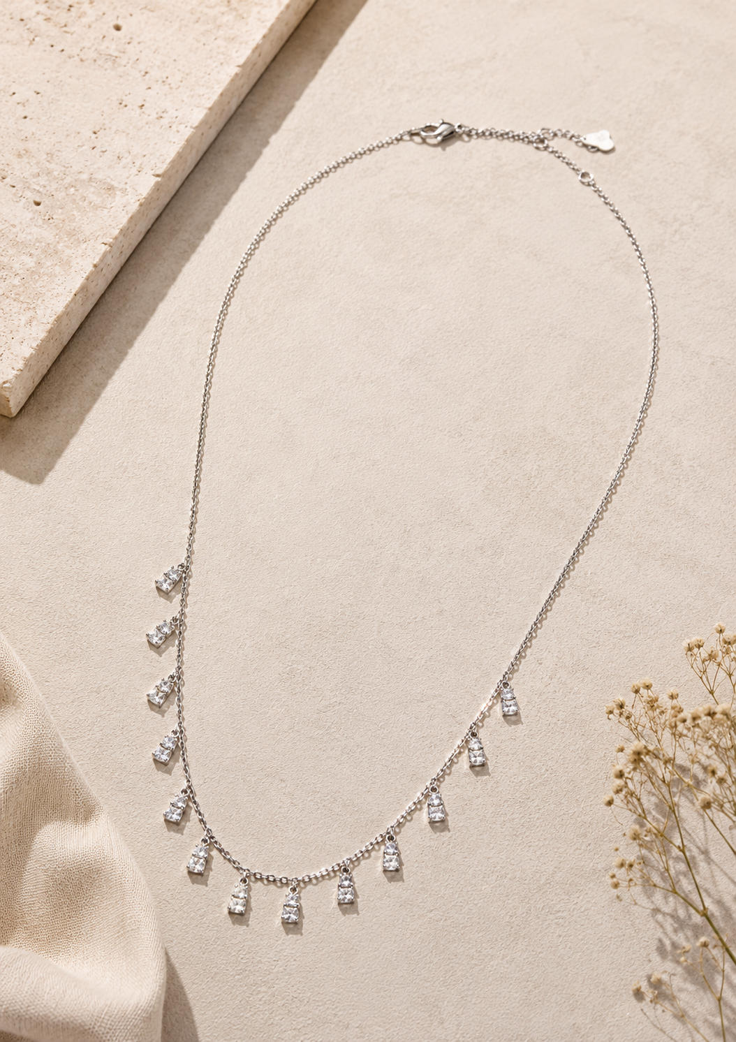 Elegant sterling silver CZ drop necklace for women with adjustable chain