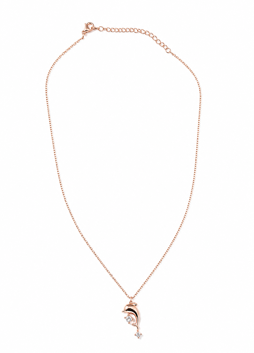 Elegant dolphin pendant necklace in rose gold finish for women suitable for daily wear and gifting